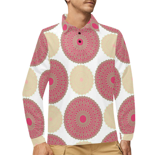 Circle indian pattern Men's Long Sleeve Polo Shirt