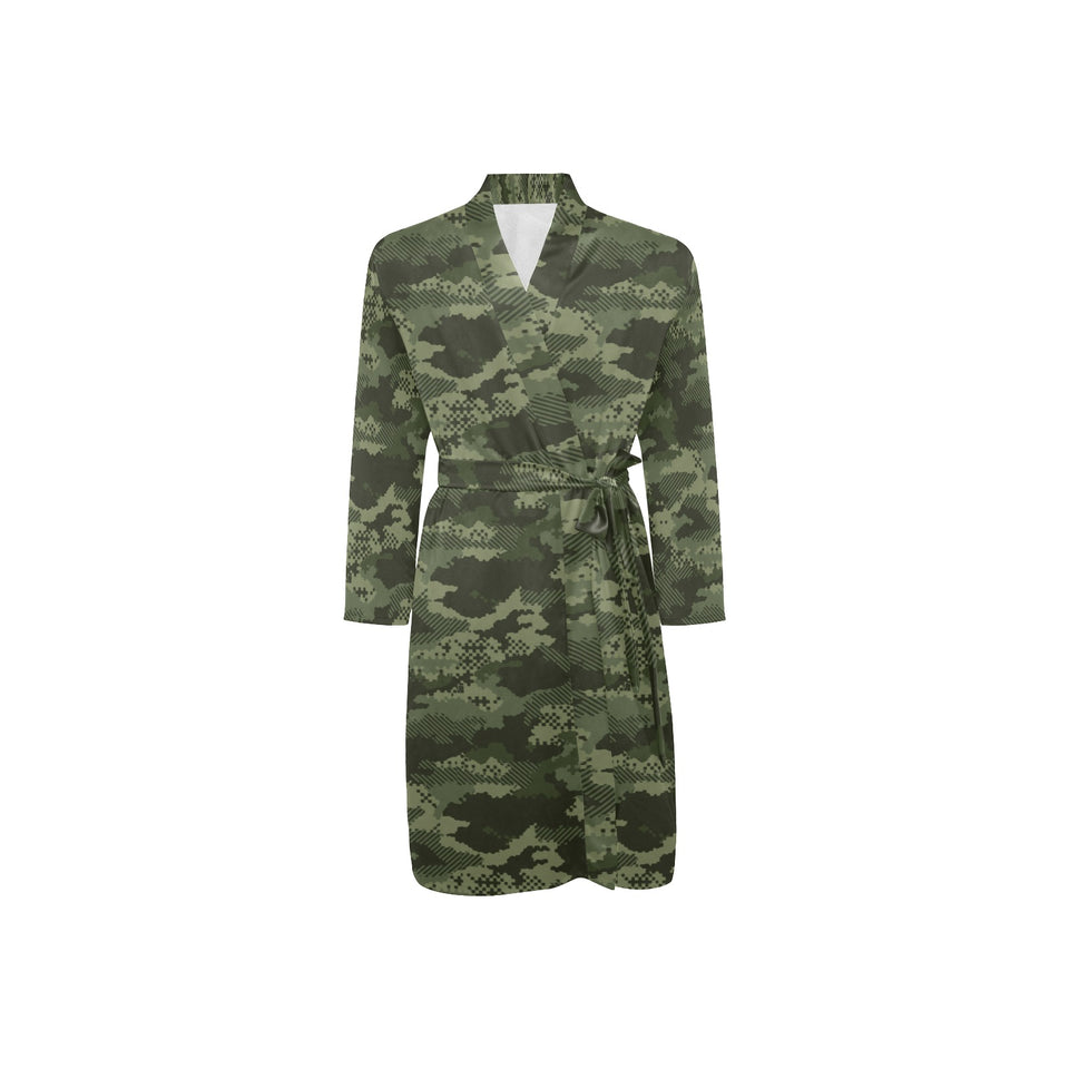 Digital Green camouflage pattern Men's Long Sleeve Belted Night Robe