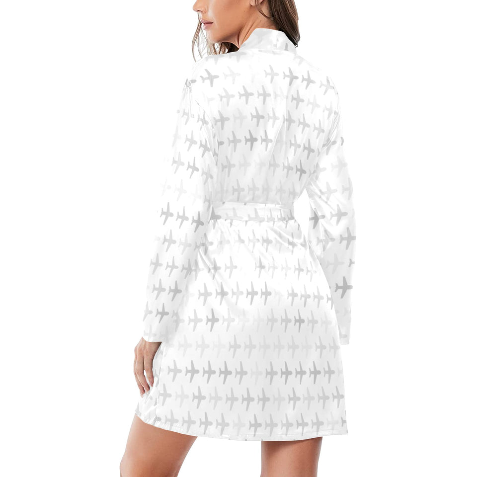 Airplane print pattern Women's Long Sleeve Belted Night Robe
