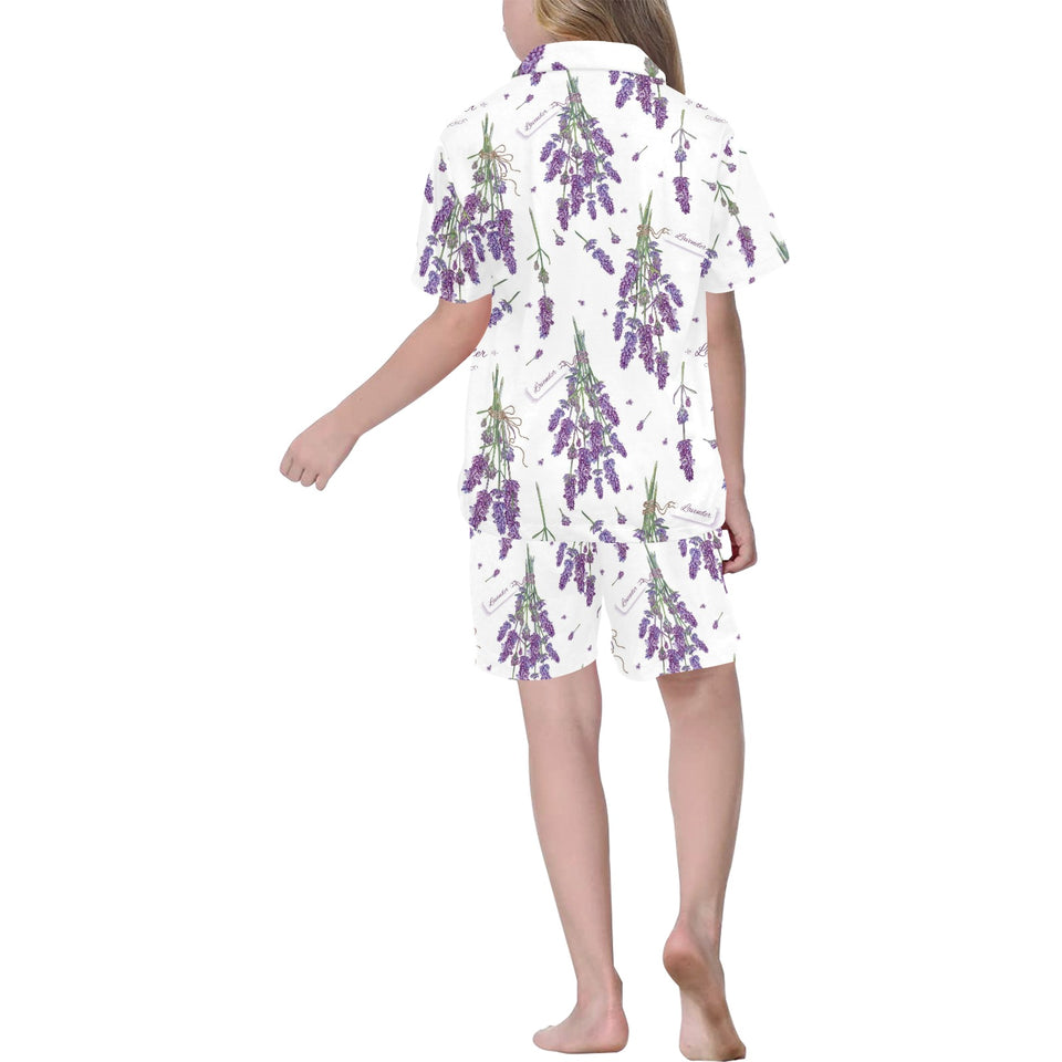 lavender flower design pattern Kids' Boys' Girls' V-Neck Short Pajama Set