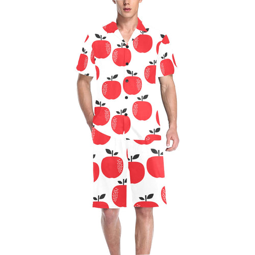 red apples white background Men's V-Neck Short Pajama Set