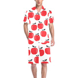 red apples white background Men's V-Neck Short Pajama Set