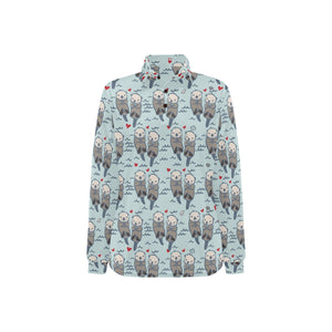 Lovely Sea Otter Pattern Women's Long Sleeve Polo Shirt