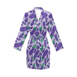Eggplant Pattern Print Design 03 Women's Long Sleeve Belted Night Robe