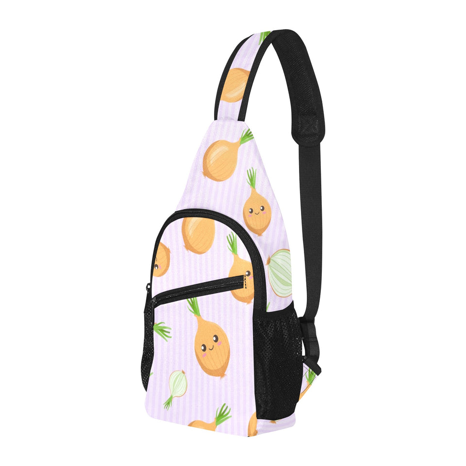 cute onions smiling faces purple background All Over Print Chest Bag