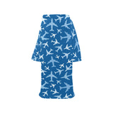 Airplane pattern in the sky Blanket Robe with Sleeves