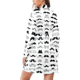 Mustache Beard Pattern Print Design 04 Women's Long Sleeve Belted Night Robe