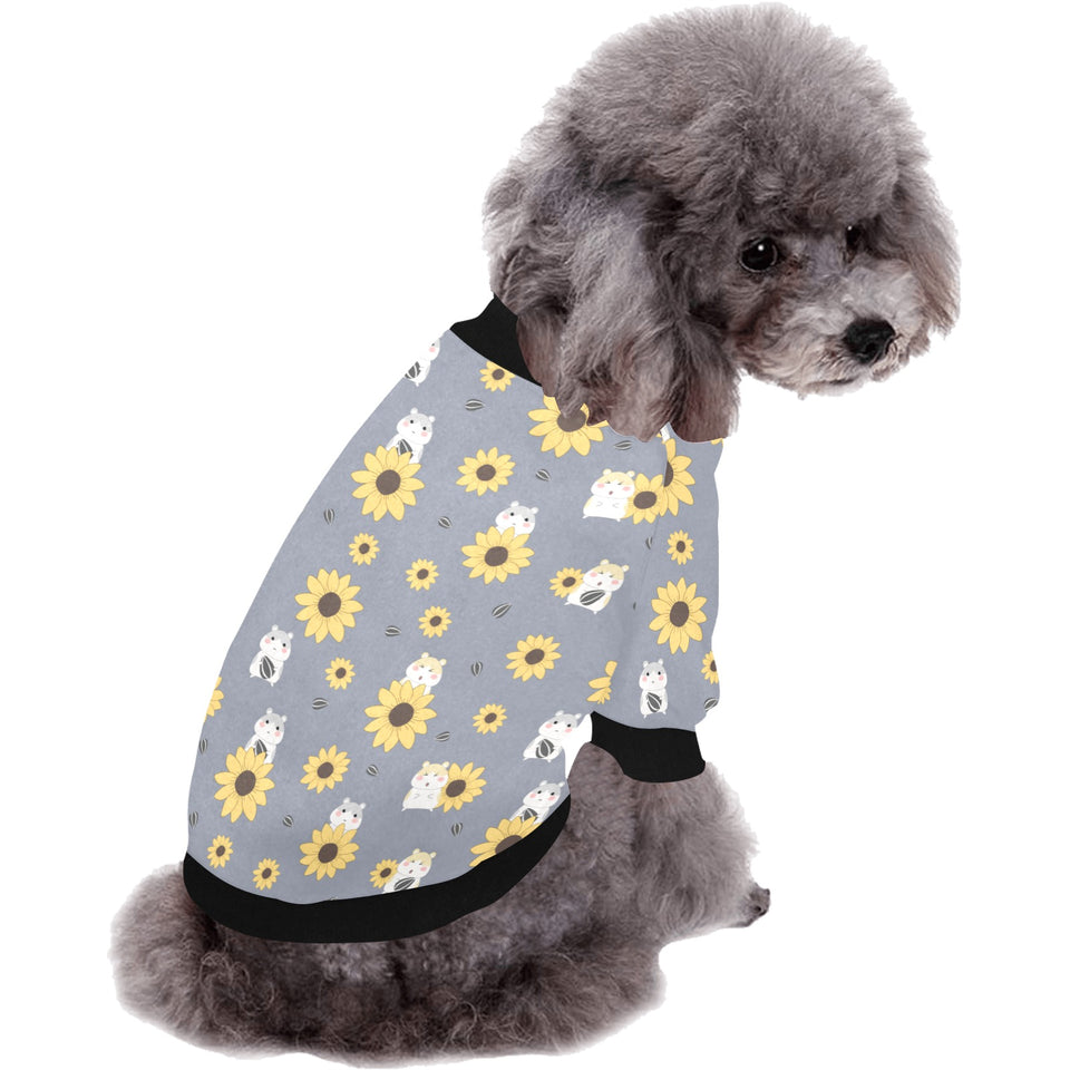 Cute hamster sunflower pattern background All Over Print Pet Dog Round Neck Fuzzy Shirt