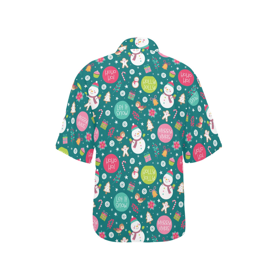 Snowman bird decorative elements christmas pattern Women's All Over Print Hawaiian Shirt