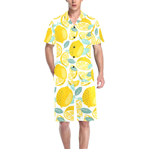 lemon design pattern Men's V-Neck Short Pajama Set