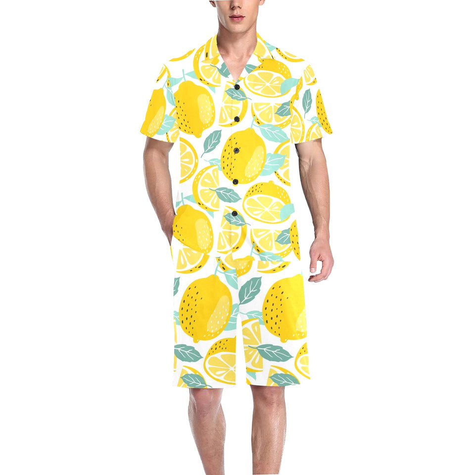 lemon design pattern Men's V-Neck Short Pajama Set