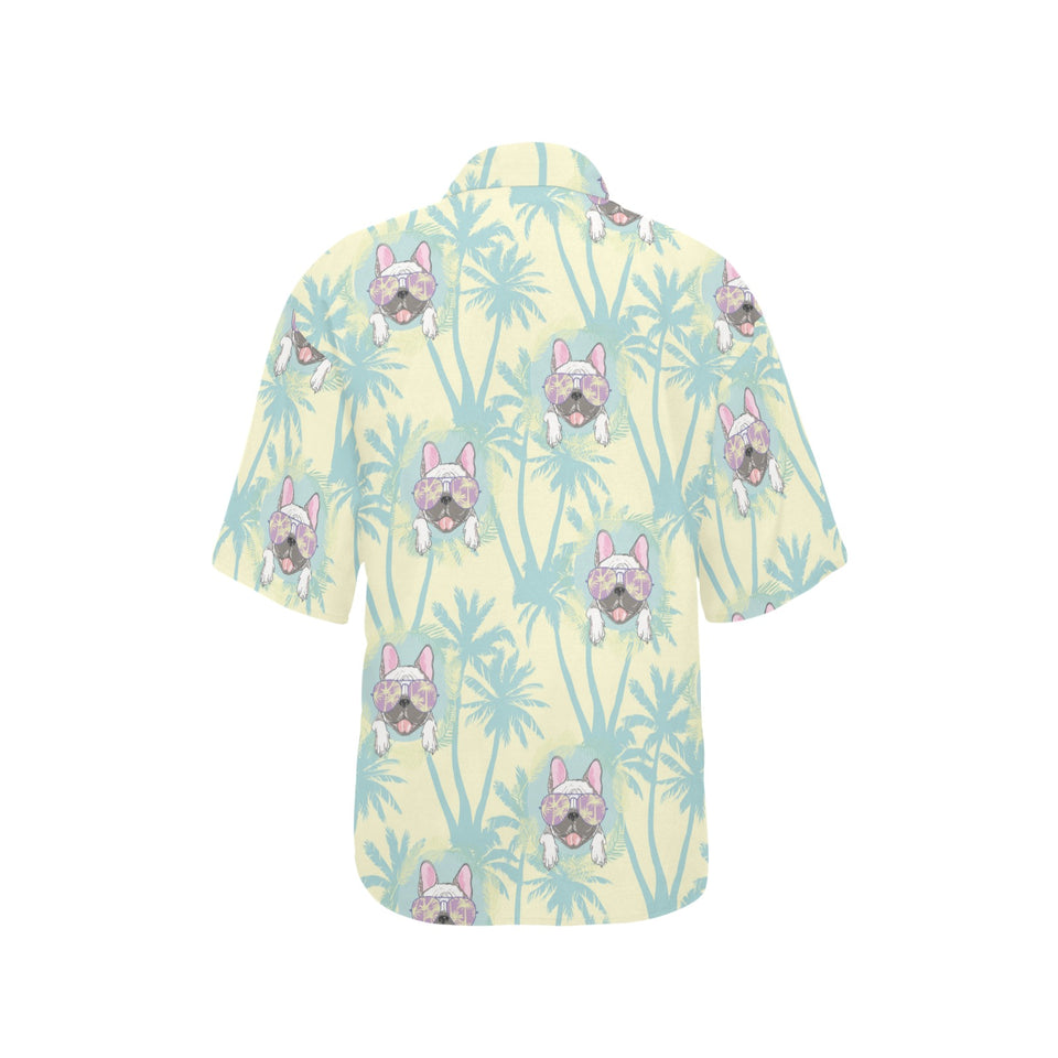 French bulldog hawaii blackground Women's All Over Print Hawaiian Shirt