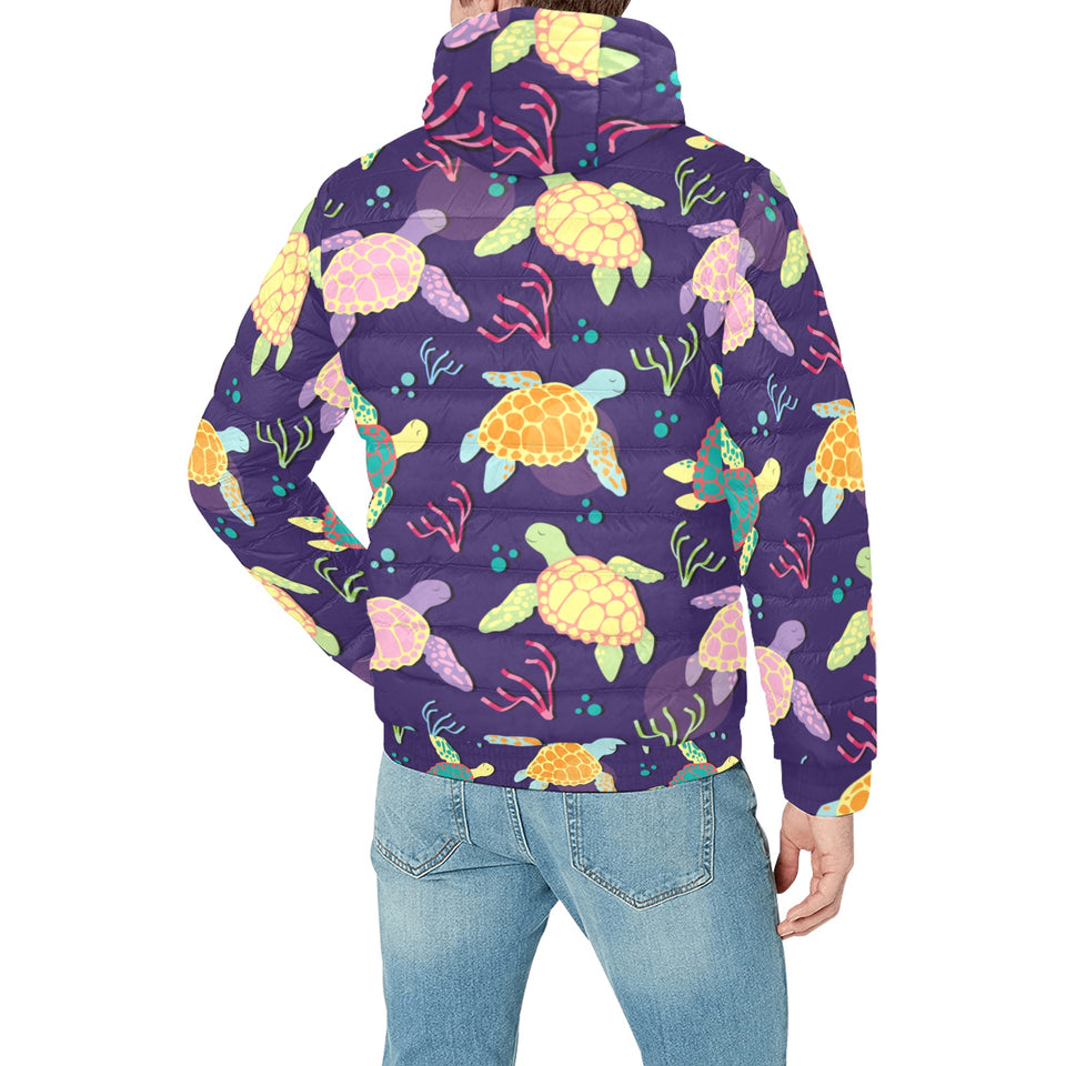 Colorful sea turtle pattern Men's Padded Hooded Jacket