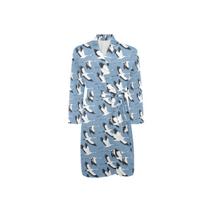 Seagull Pattern Print Design 04 Men's Long Sleeve Belted Night Robe