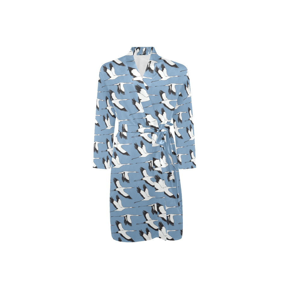 Seagull Pattern Print Design 04 Men's Long Sleeve Belted Night Robe