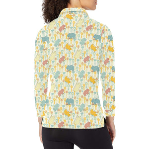 Hippopotamus Pattern Print Design 04 Women's Long Sleeve Polo Shirt