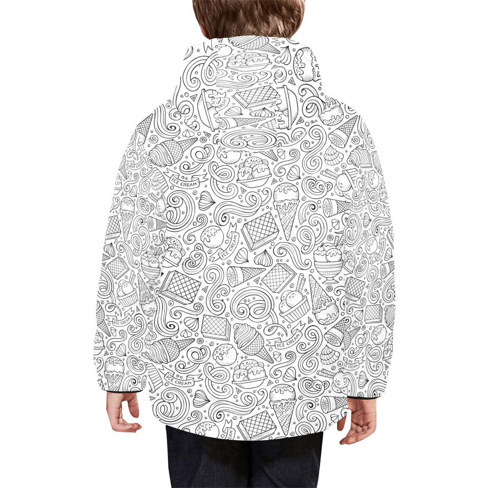 Cartoon hand drawn ice cream black white Kids' Boys' Girls' Padded Hooded Jacket