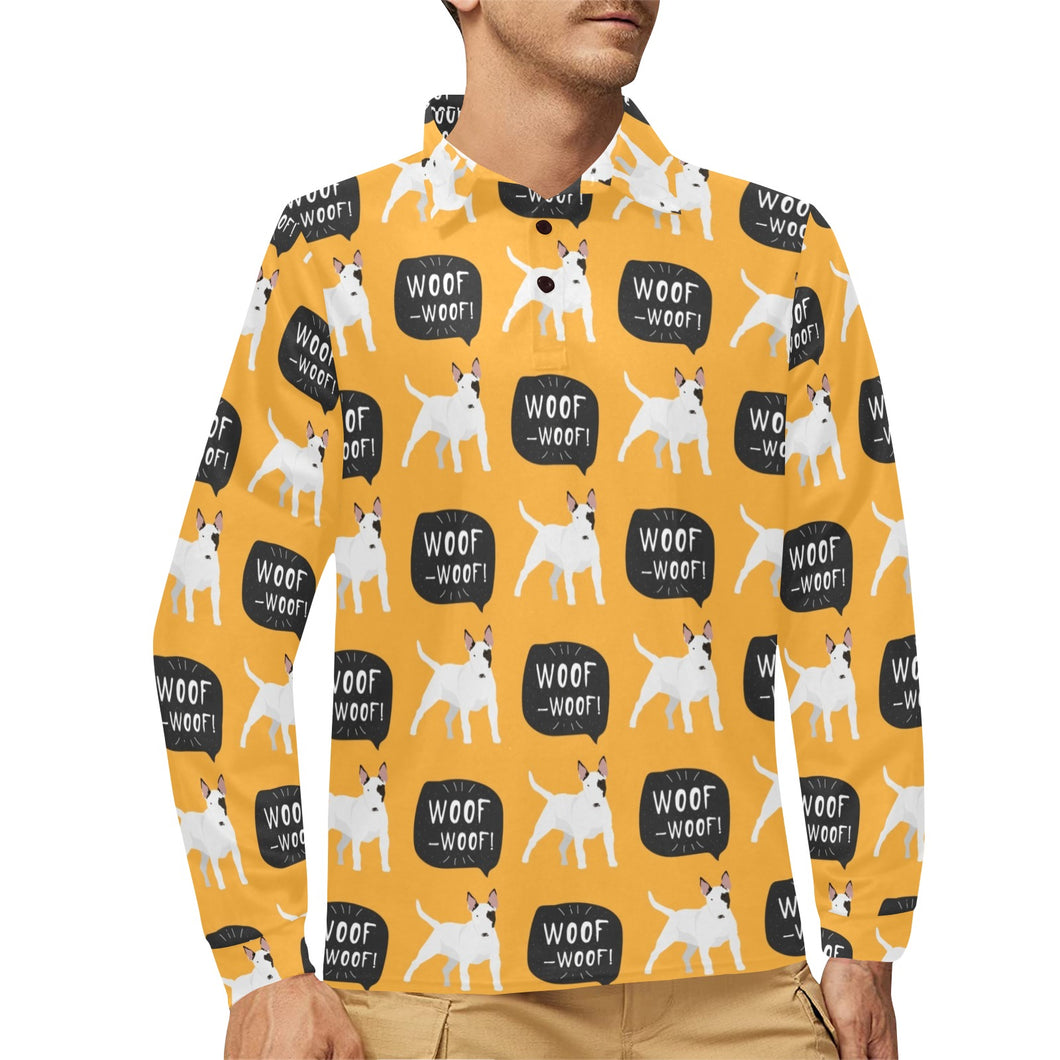 Bull Terrier Pattern Print Design 03 Men's Long Sleeve Polo Shirt