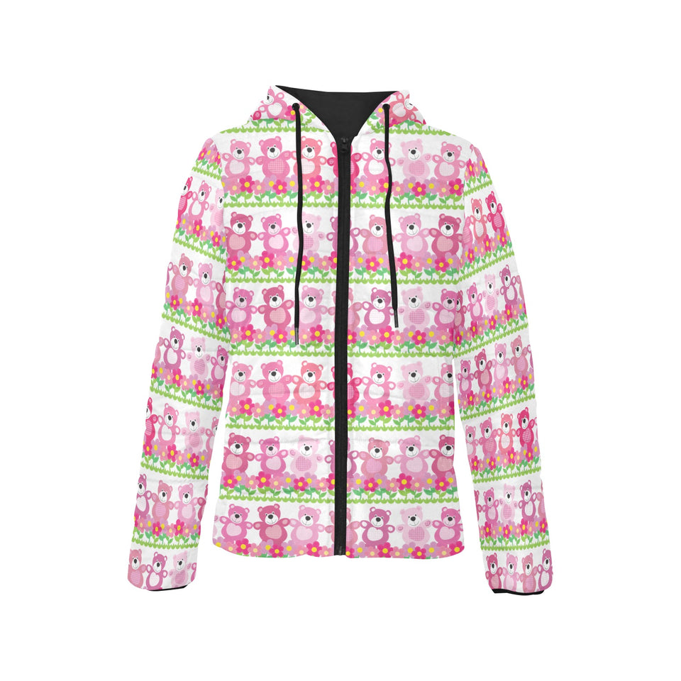 Teddy Bear Pattern Print Design 04 Women's Padded Hooded Jacket