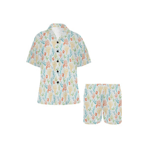 Coral Reef Pattern Print Design 02 Women's V-Neck Short Pajama Set