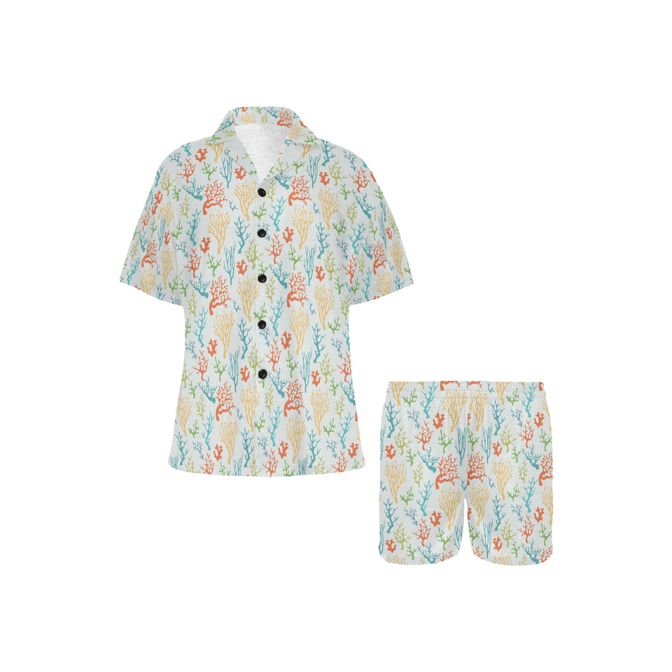 Coral Reef Pattern Print Design 02 Women's V-Neck Short Pajama Set