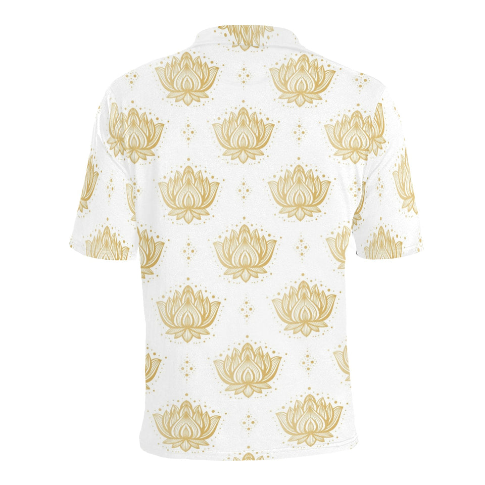 Gold Ornamental lotue waterlily symbol pattern Men's All Over Print Polo Shirt