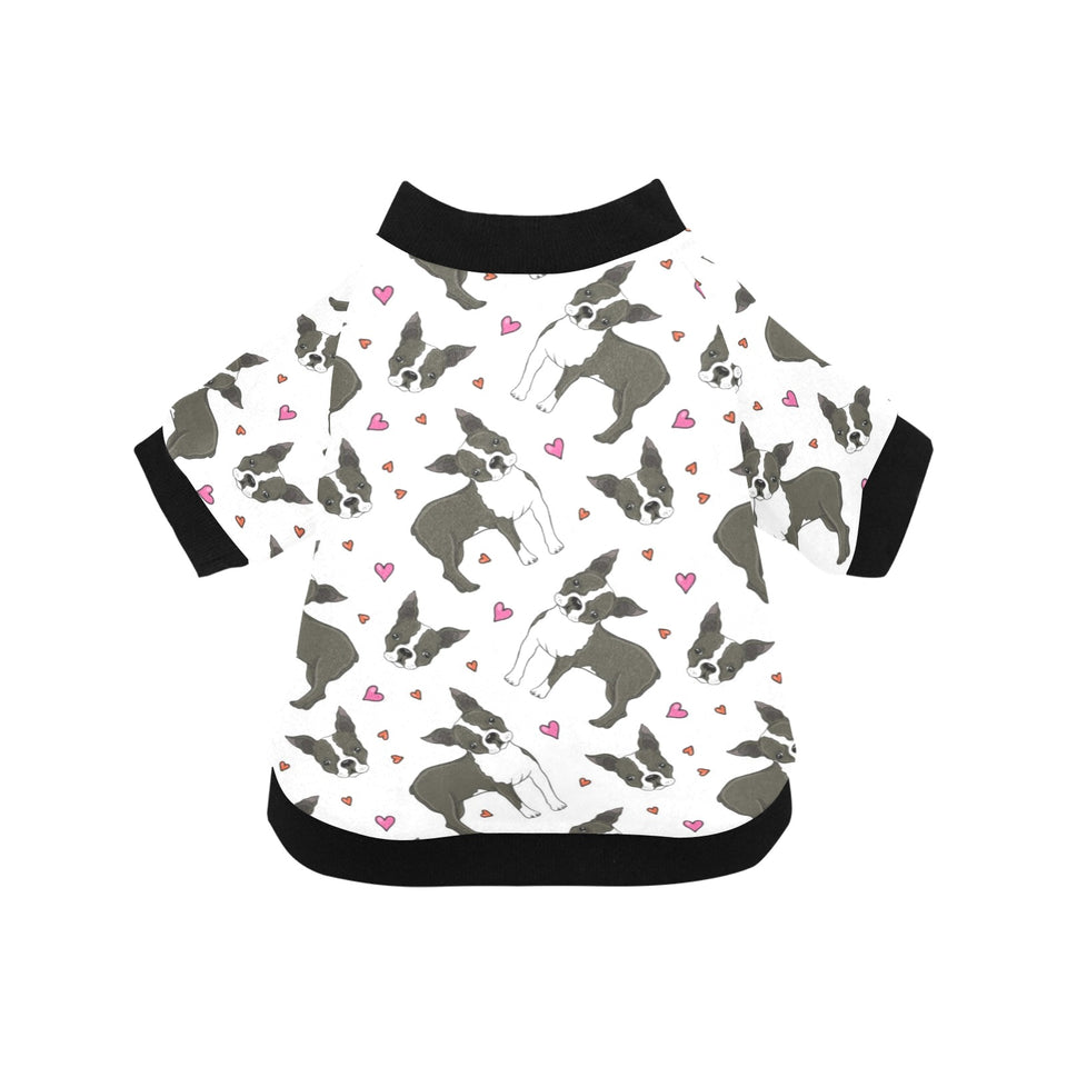 Boston terrier dog hearts vector pattern All Over Print Pet Dog Round Neck Fuzzy Shirt