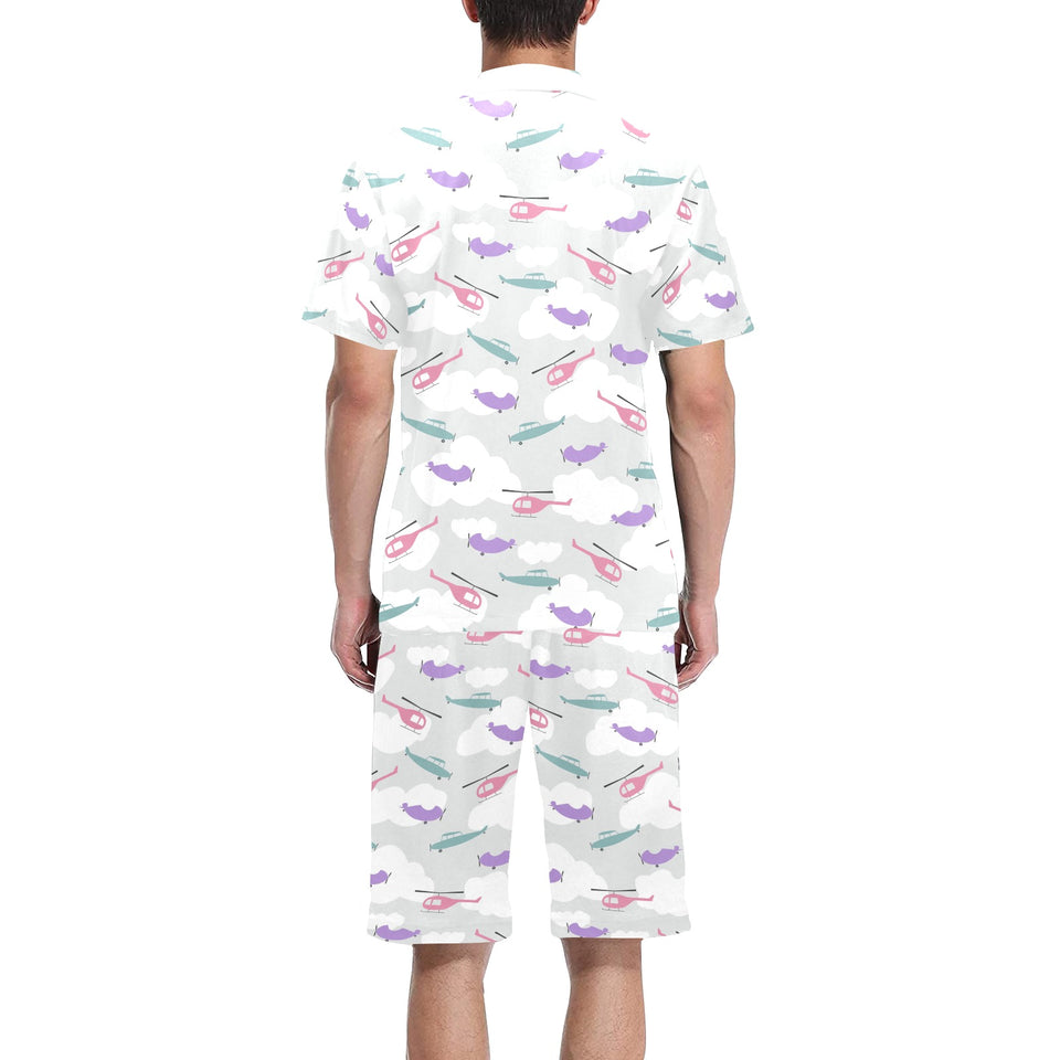 Helicopter plane pattern Men's V-Neck Short Pajama Set