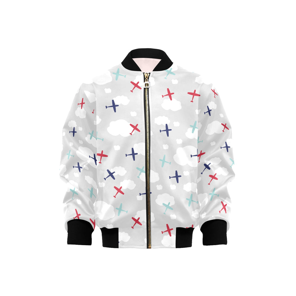 Airplane cloud grey background Kids' Boys' Girls' Bomber Jacket