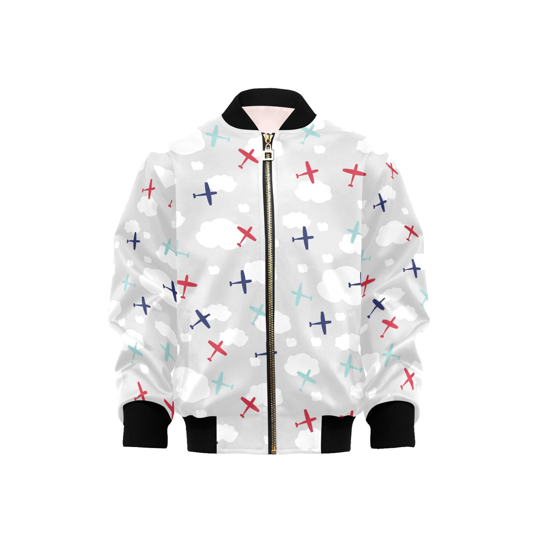 Airplane cloud grey background Kids' Boys' Girls' Bomber Jacket