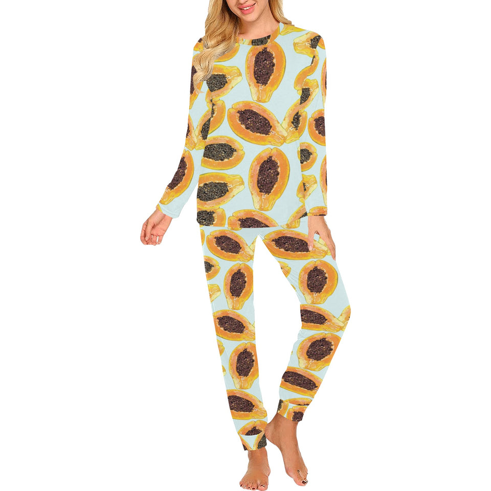 Watercolor papaya pattern Women's All Over Print Pajama Set