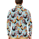 Rooster chicken cock snowfalke Men's Long Sleeve Polo Shirt