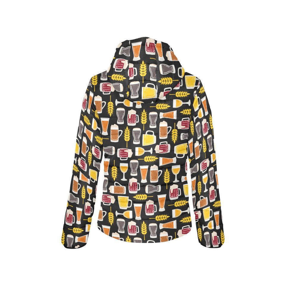 Beer type pattern Women's Padded Hooded Jacket