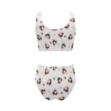 Cute pugs pink heart paw pattern Chest Bowknot High Waisted Bikini Swimsuit