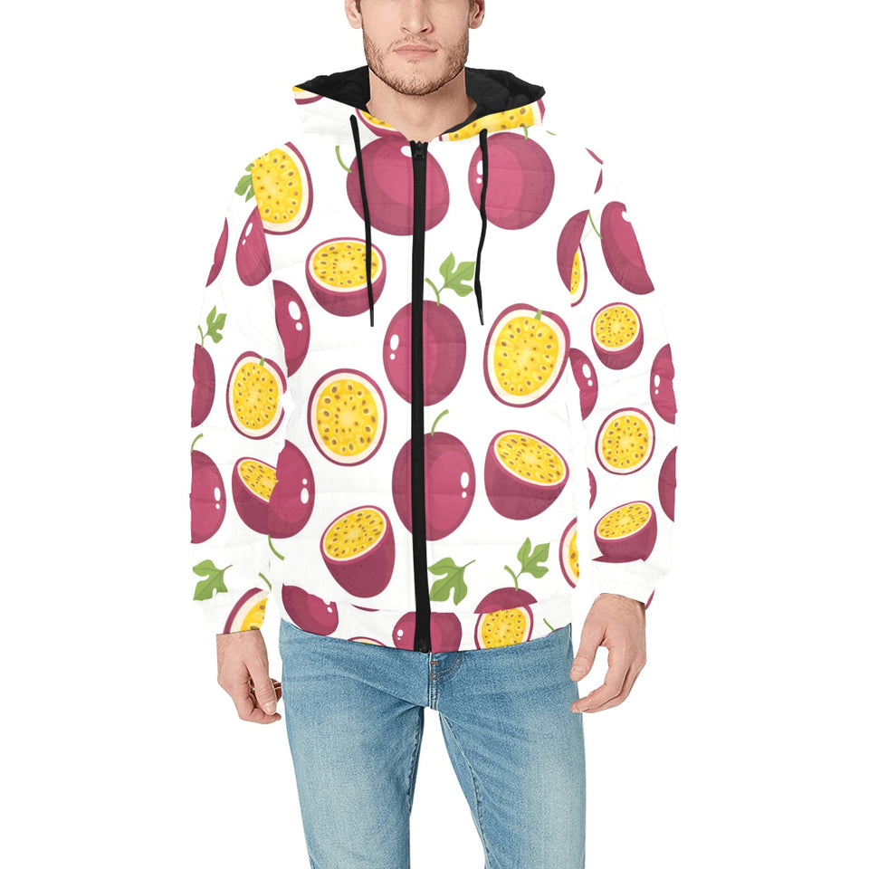 Passion fruit design pattern Men's Padded Hooded Jacket