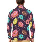 Colorful donut glaze pattern Men's Long Sleeve Polo Shirt