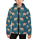 Camel pattern blue blackground Kids' Boys' Girls' Padded Hooded Jacket