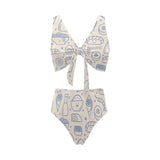 Cute sushi icon pattern Chest Bowknot High Waisted Bikini Swimsuit