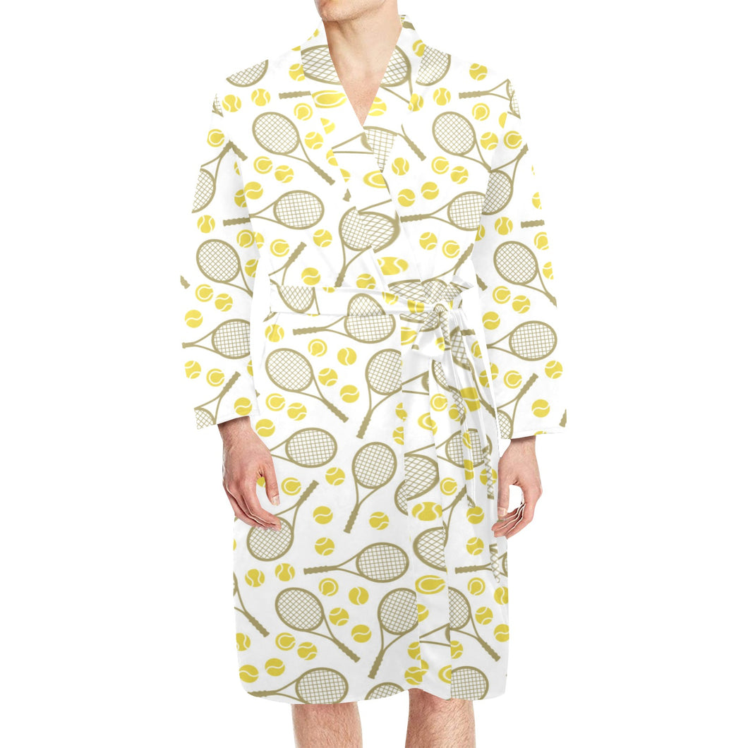 Tennis Pattern Print Design 02 Men's Long Sleeve Belted Night Robe