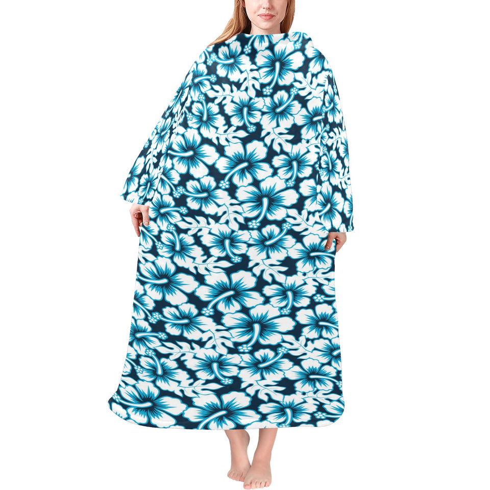 Hibiscus Pattern Print Design 04 Blanket Robe with Sleeves