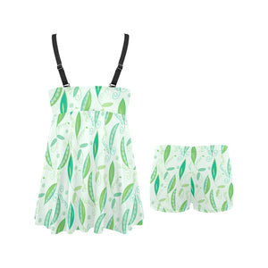 Green Peas Pattern Print Design 01 Chest Sexy Pleated Two Piece Swim Dress