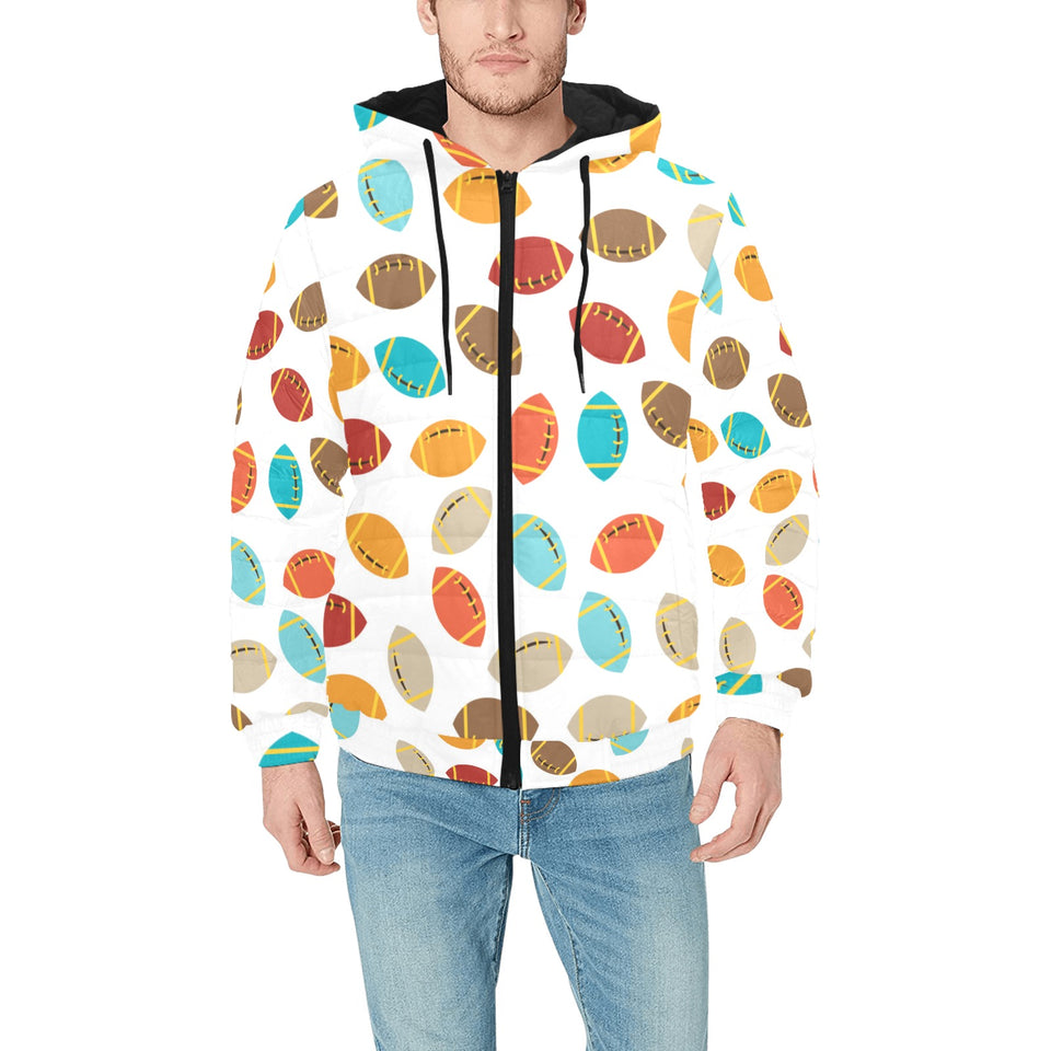Colorful american football ball pattern Men's Padded Hooded Jacket