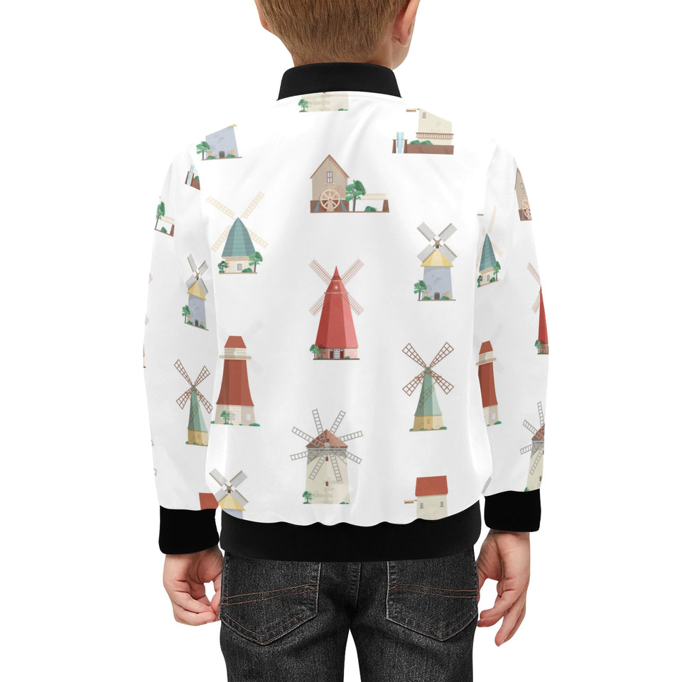 windmill design pattern Kids' Boys' Girls' Bomber Jacket