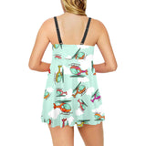 Helicopter design pattern Chest Sexy Pleated Two Piece Swim Dress