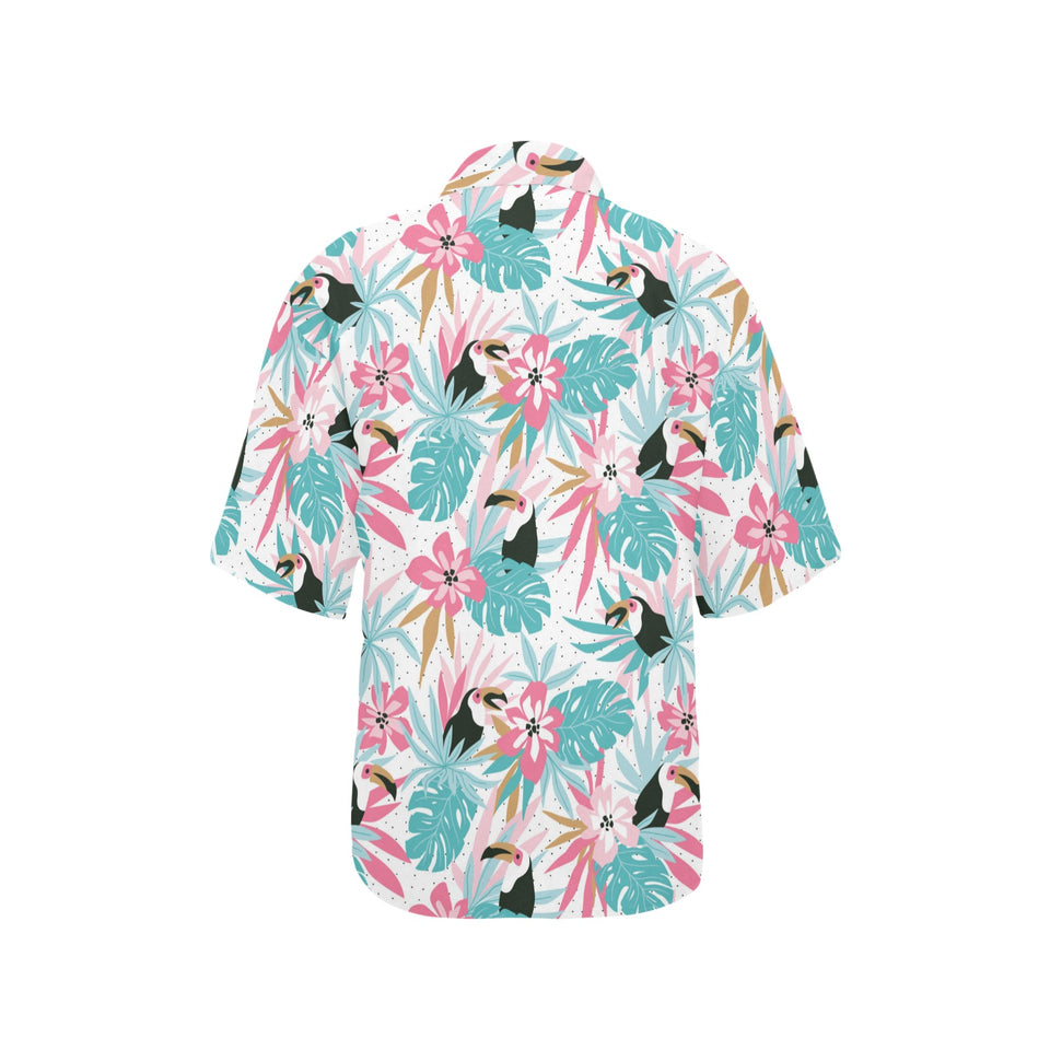 Toucan tropical flower leave pattern Women's All Over Print Hawaiian Shirt