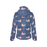 Cute sea lion seal christmas hat candy cane heart Women's Padded Hooded Jacket