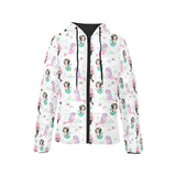 cute mermaid dolphin fish starfish pattern Women's Padded Hooded Jacket