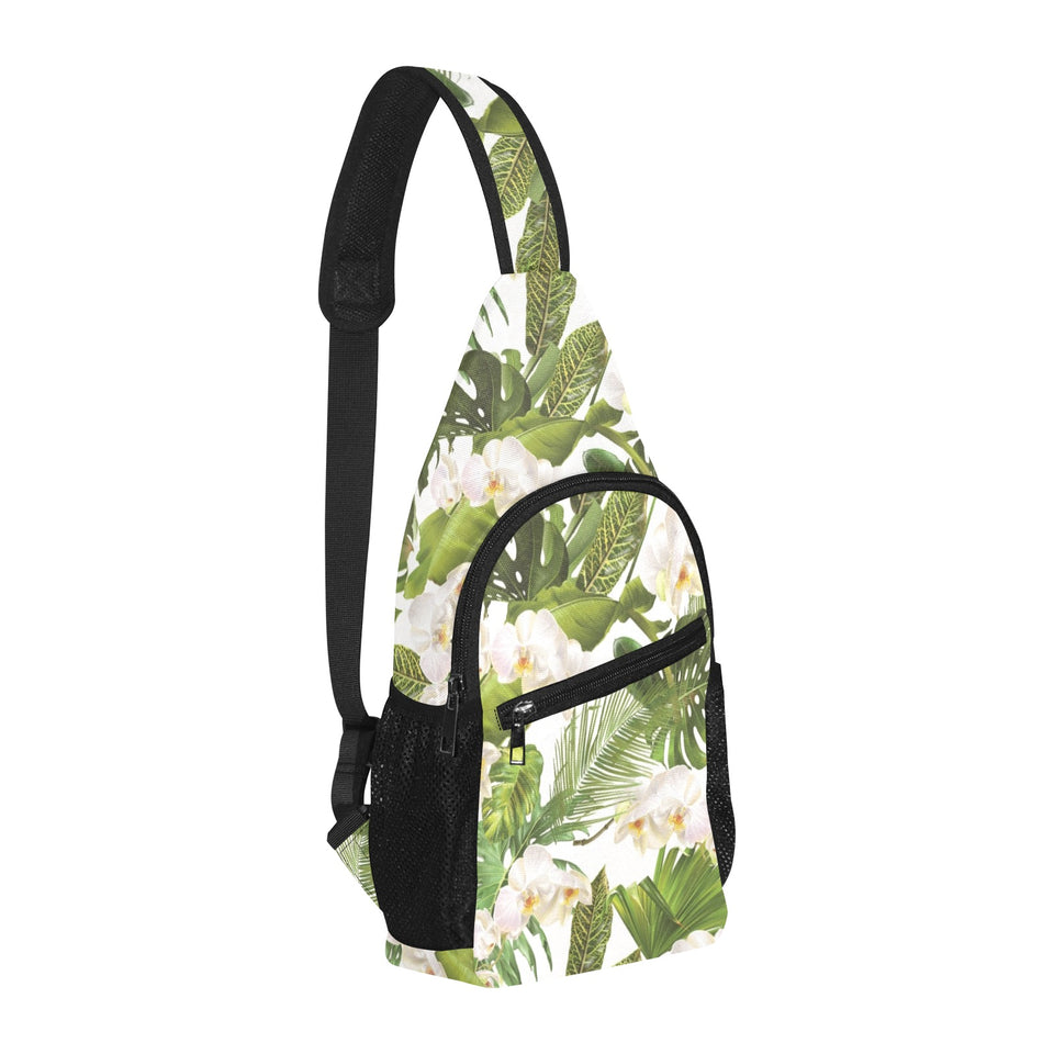 White orchid flower tropical leaves pattern All Over Print Chest Bag