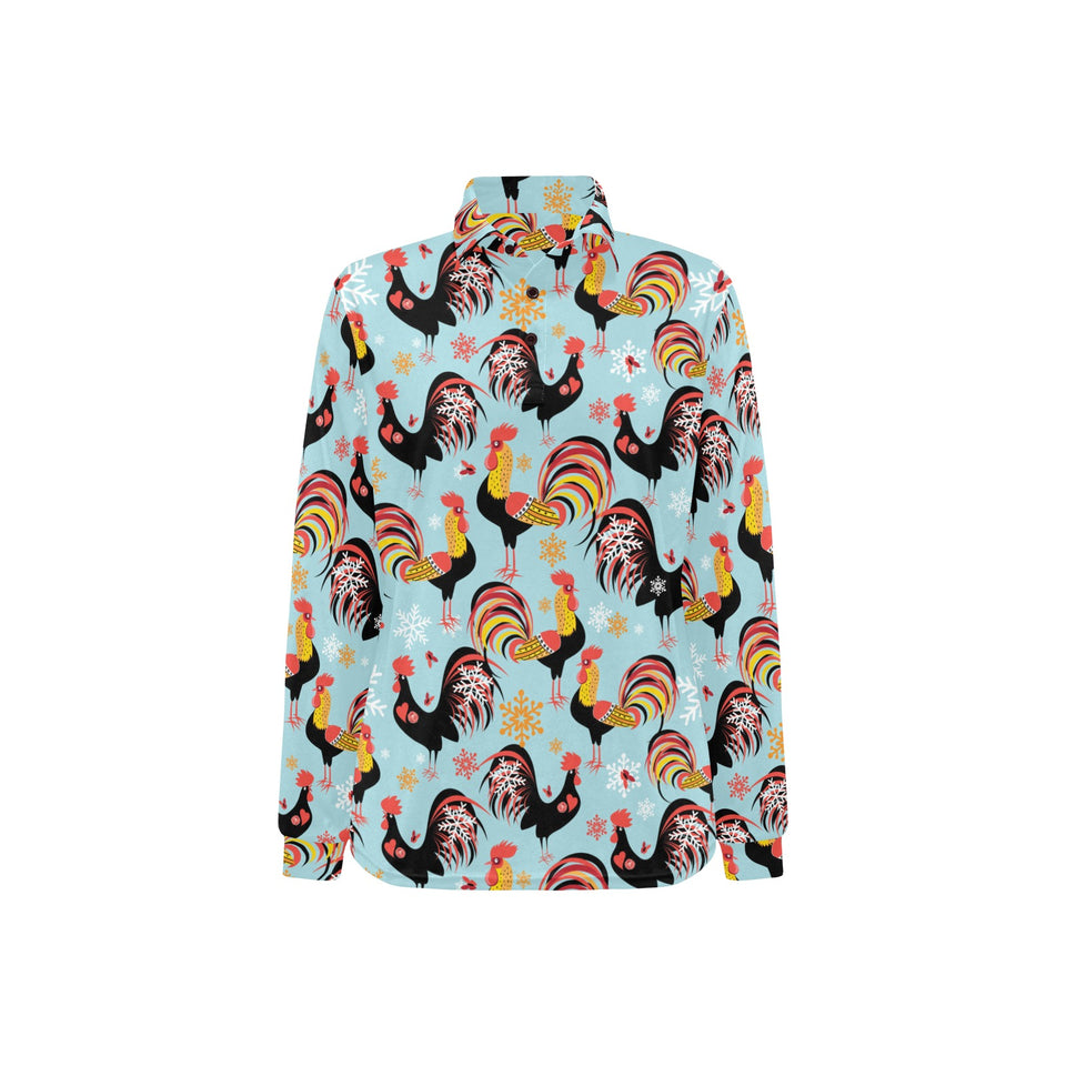 Rooster chicken cock snowfalke Women's Long Sleeve Polo Shirt