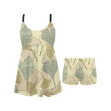 Ginkgo leaves design pattern Chest Sexy Pleated Two Piece Swim Dress